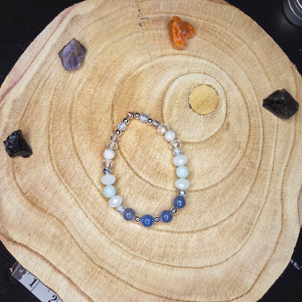 Amazonite and Blue Aventurine Gemstone Beaded Stretch Bracelet